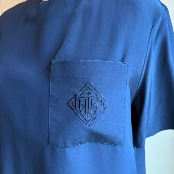 Talbots Petites Silk Blouse – Navy Blue Short Sleeve Size 6 - Picture 2 of 6